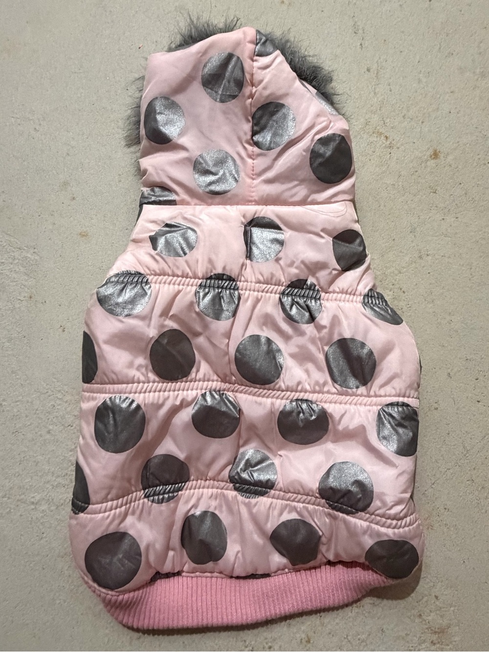 Dog Pink Puffer Jacket with Silver Polka Dots